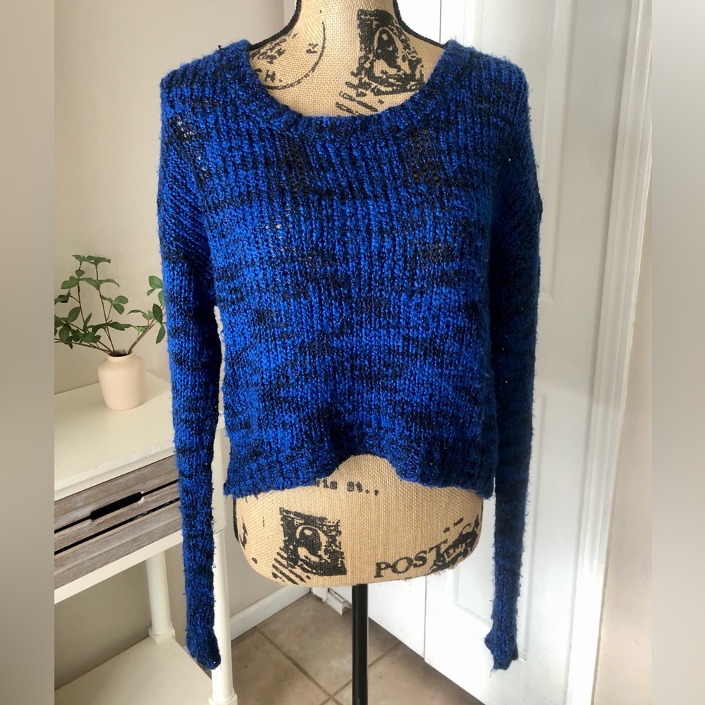 Royal Blue & Black Cropped Sweater - Women’s Medium